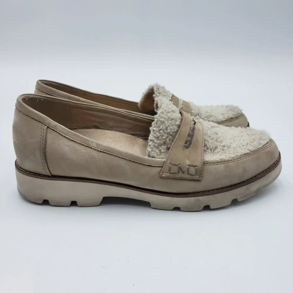 Vionic Cheryl Platform Penny Loafer Flats 9.5 Womens Shearling Slip On Tan